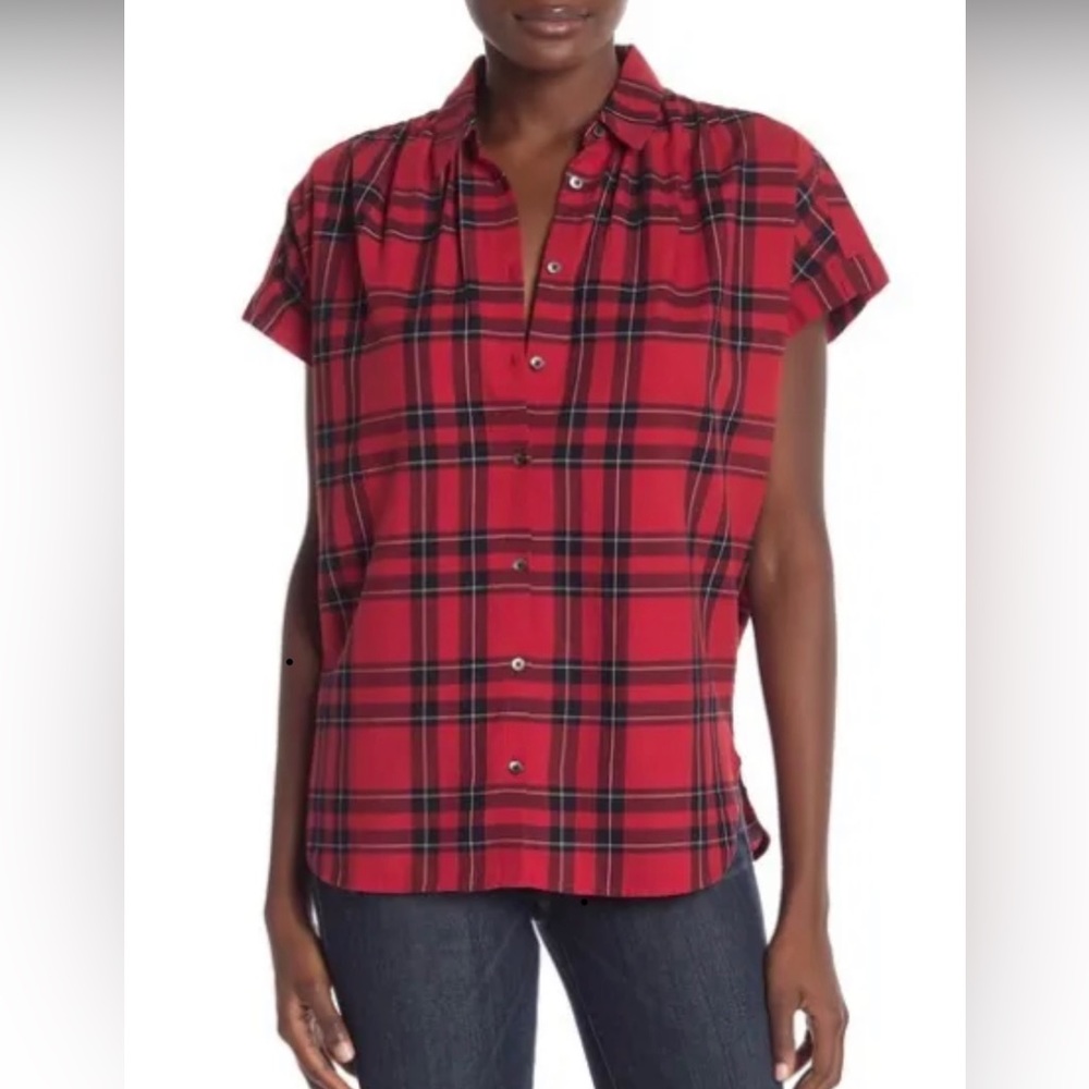 Madewell Short Sleeve Red Plaid Shirt Sz XS. Very good used condition.